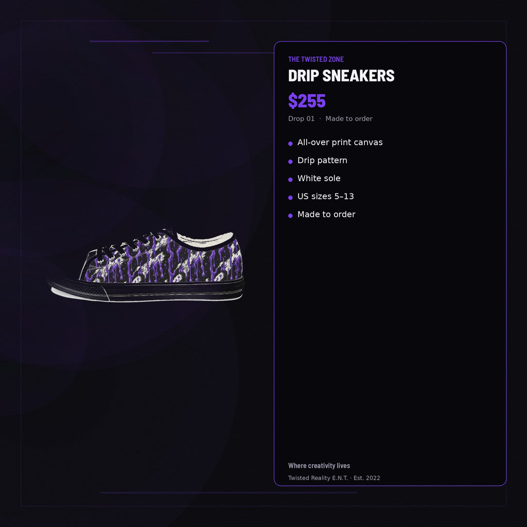 Twisted Zone Drip Sneakers — branded feature visual, Drop 01, The Twisted Zone