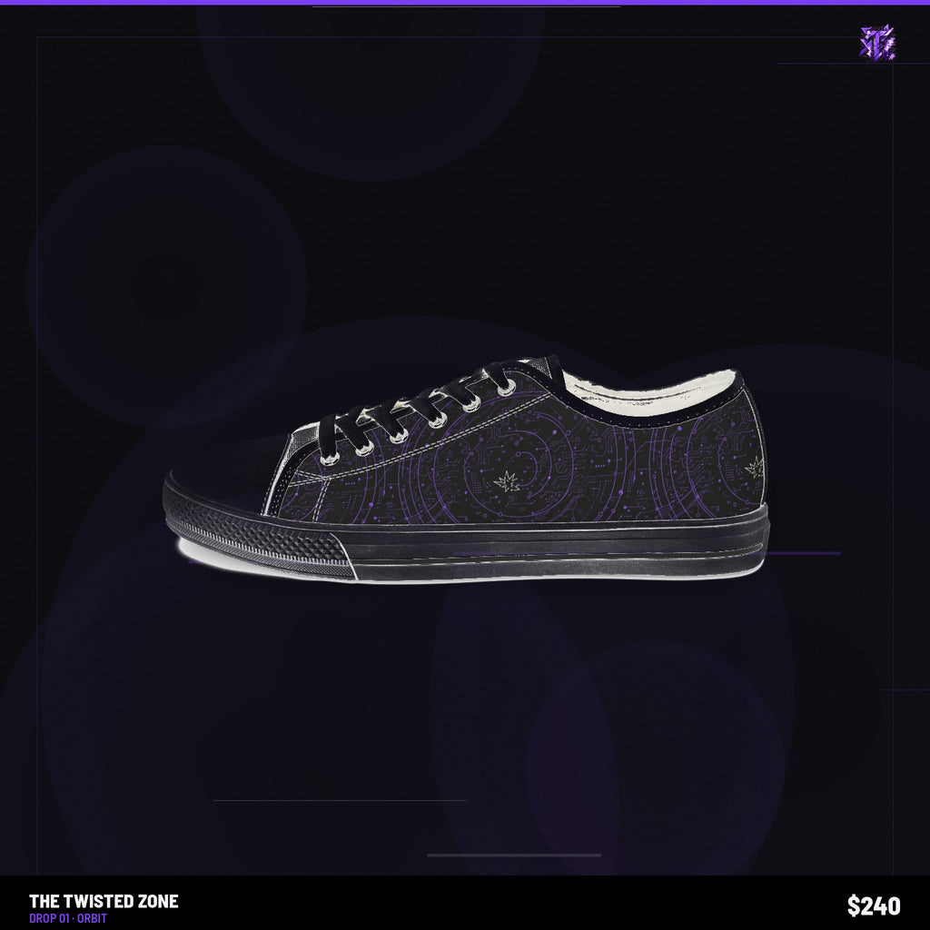 Twisted Zone Orbit Sneakers — branded studio visual, Drop 01, The Twisted Zone