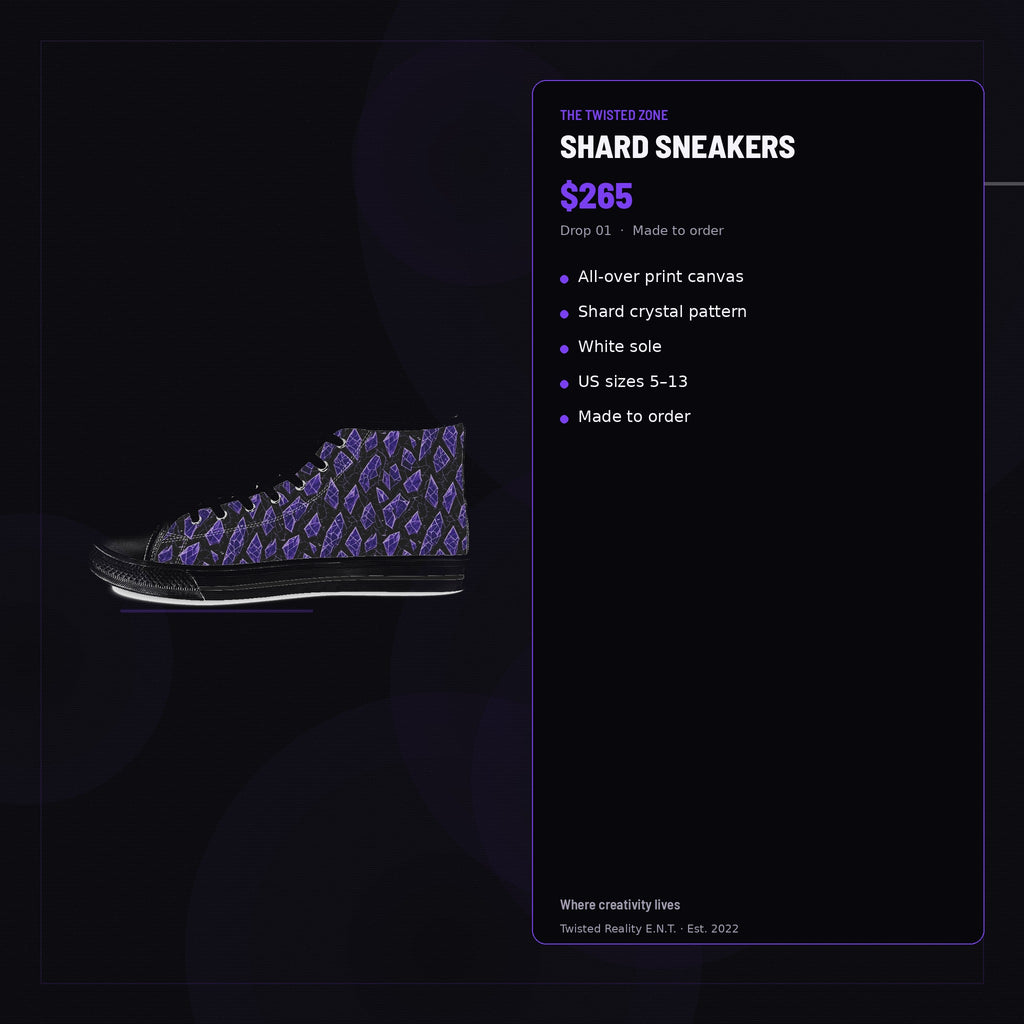 Twisted Zone Shard Sneakers — branded feature visual, Drop 01, The Twisted Zone