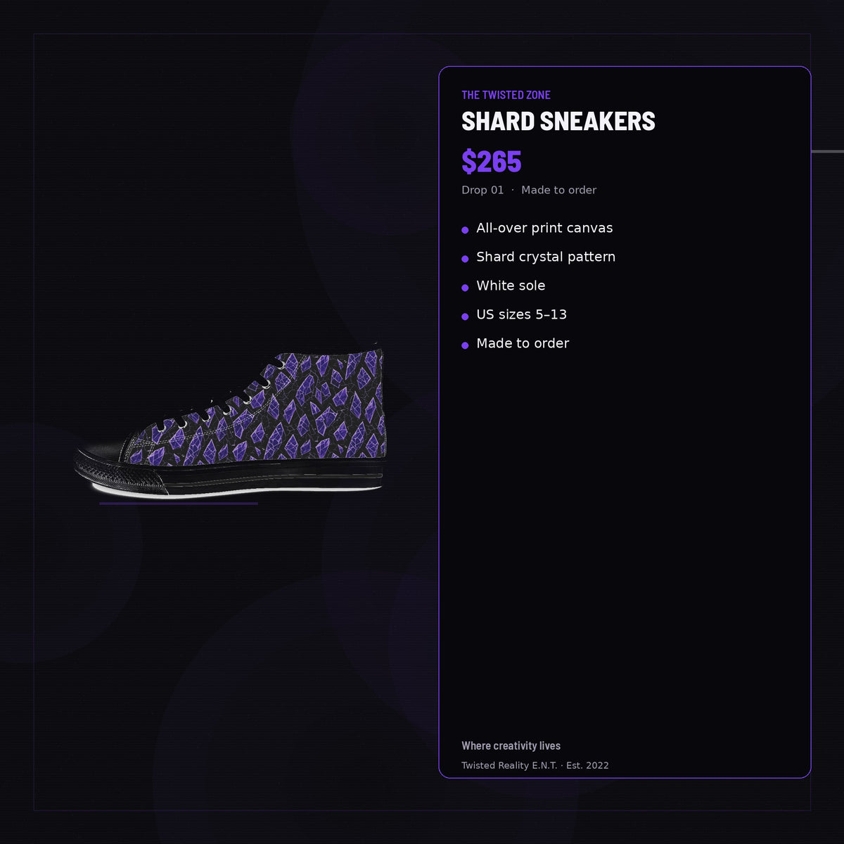 Twisted Zone Shard Sneakers — branded feature visual, Drop 01, The Twisted Zone
