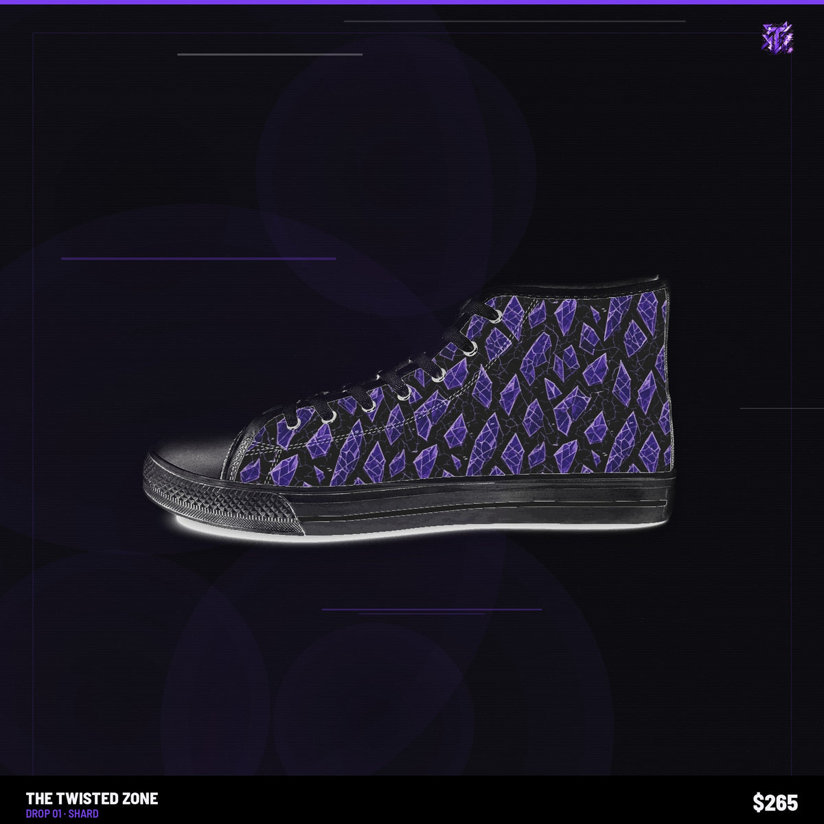 Twisted Zone Shard Sneakers — branded studio visual, Drop 01, The Twisted Zone