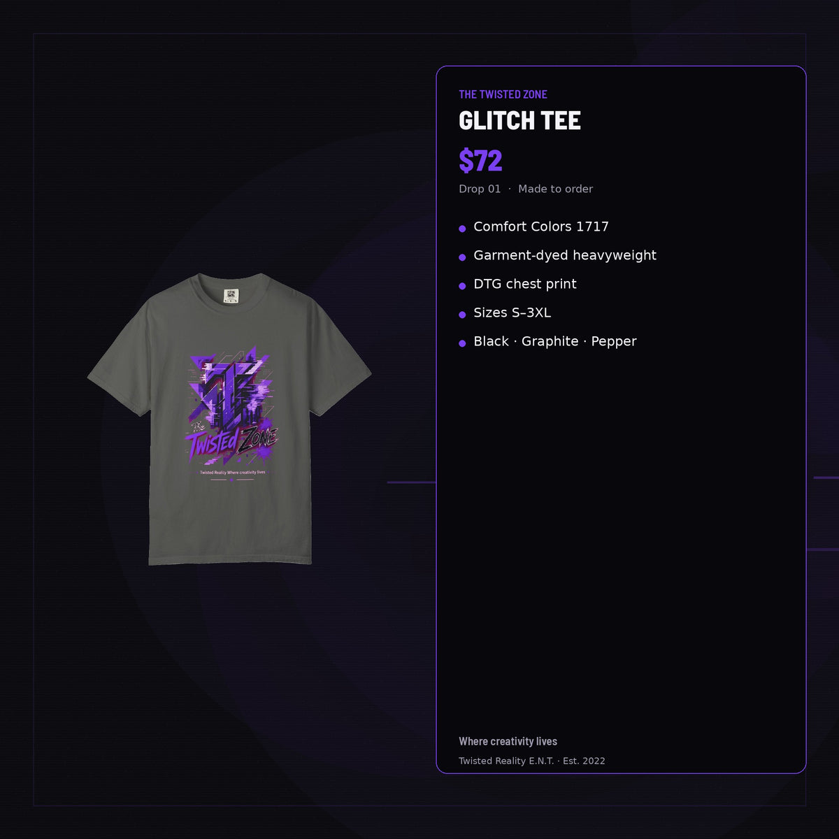 Twisted Zone Glitch Tee — branded feature visual, Drop 01, The Twisted Zone