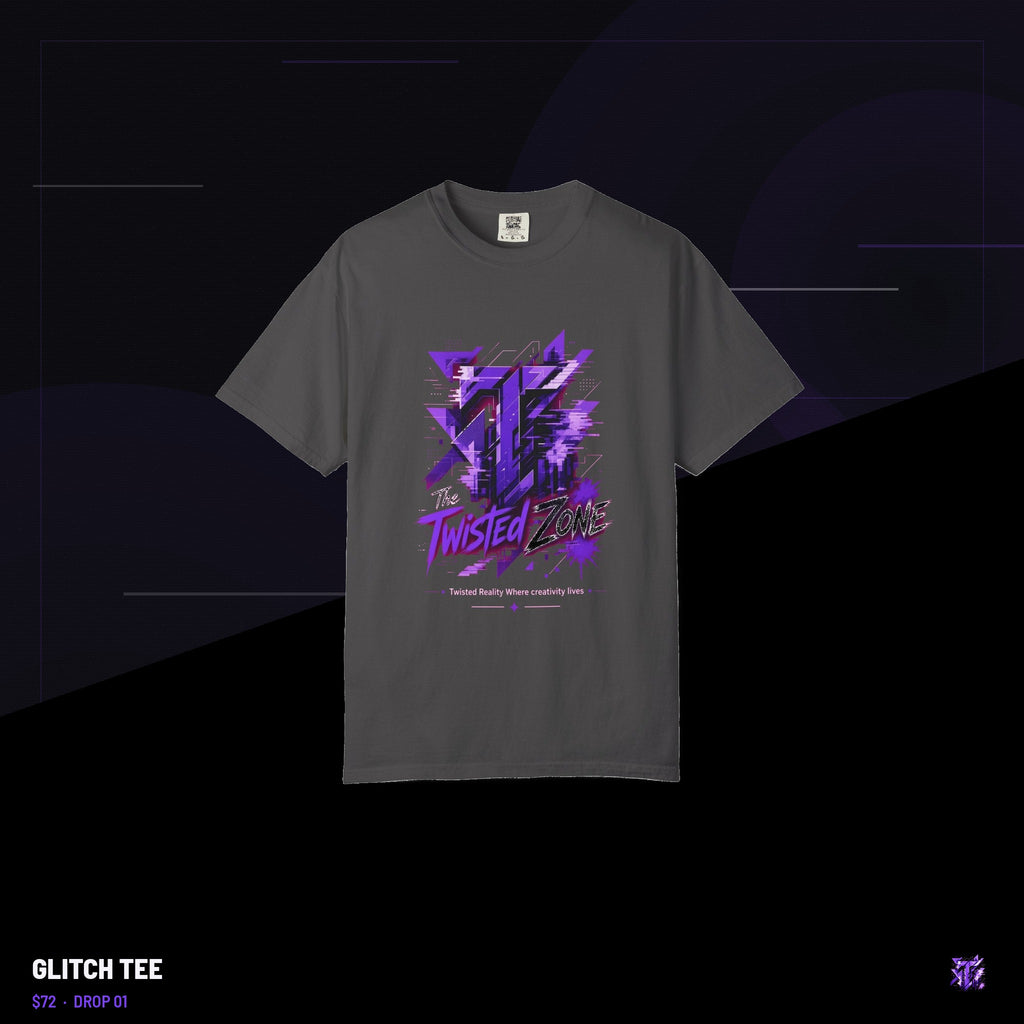 Twisted Zone Glitch Tee — branded lookbook visual, Drop 01, The Twisted Zone
