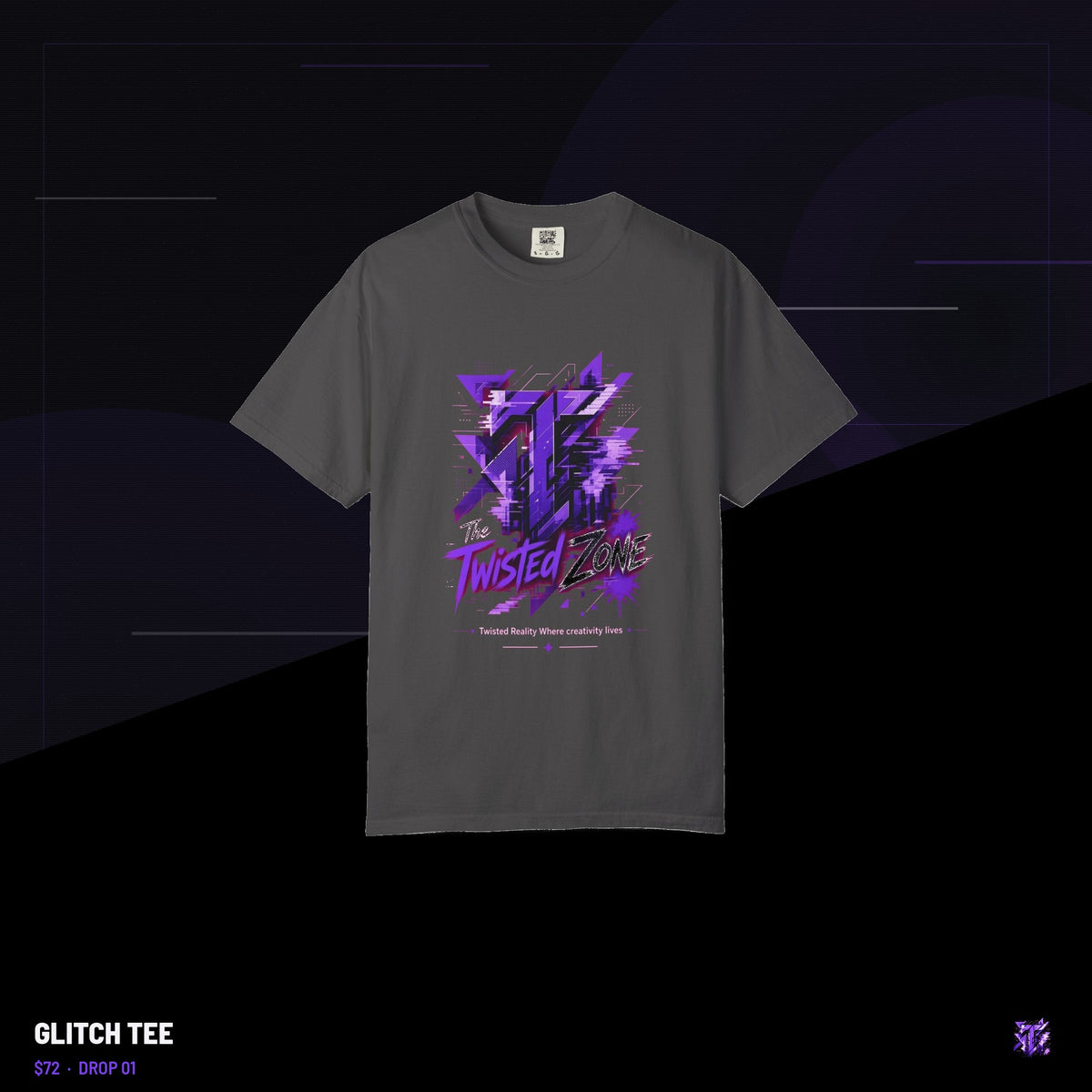 Twisted Zone Glitch Tee — branded lookbook visual, Drop 01, The Twisted Zone